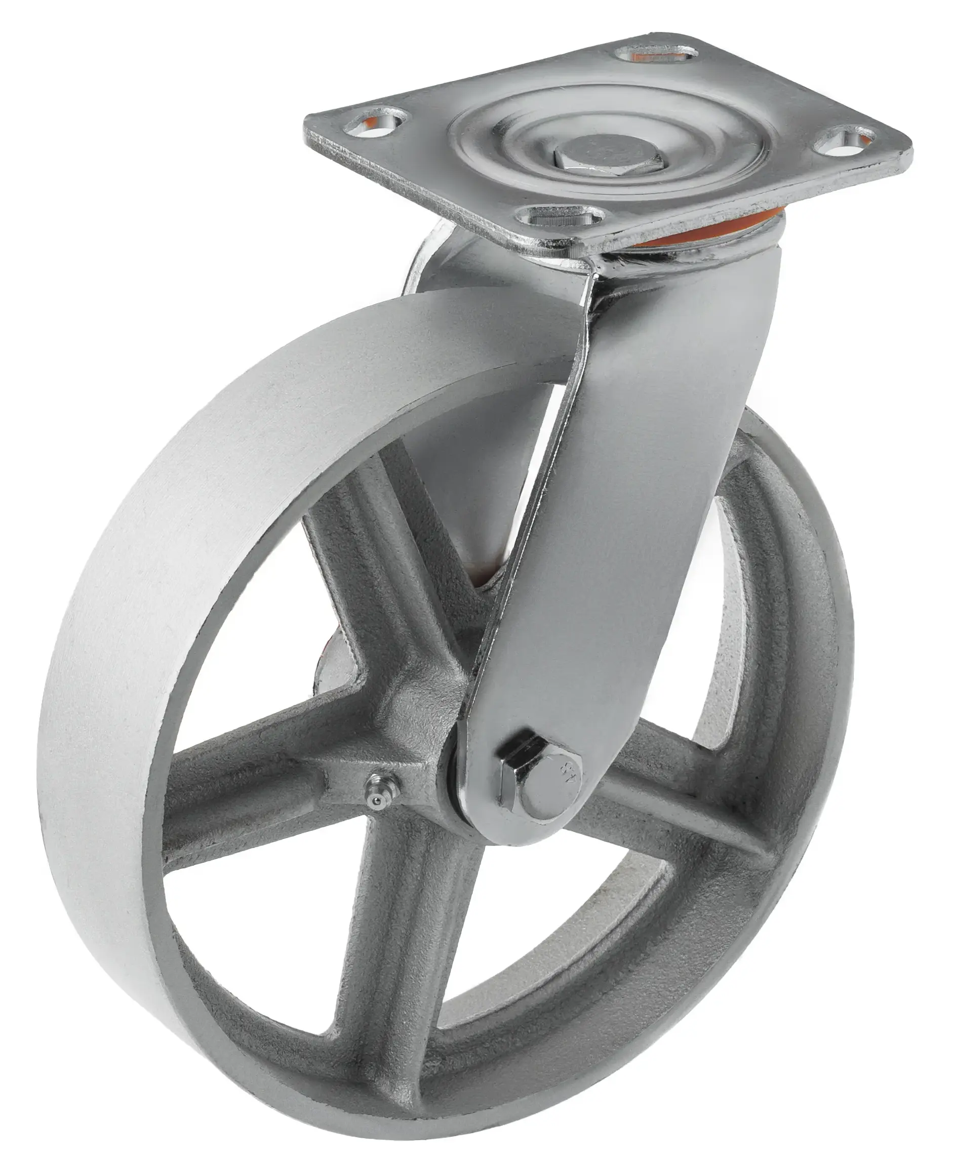 Большегрузное чугунное колесо без резины 200 мм (поворотное, площадка, темный обод) - SCs 80